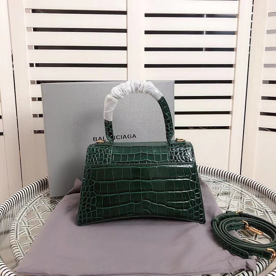 Hourglass Small Top Handle Bag in dark green shiny crocodile embossed ...